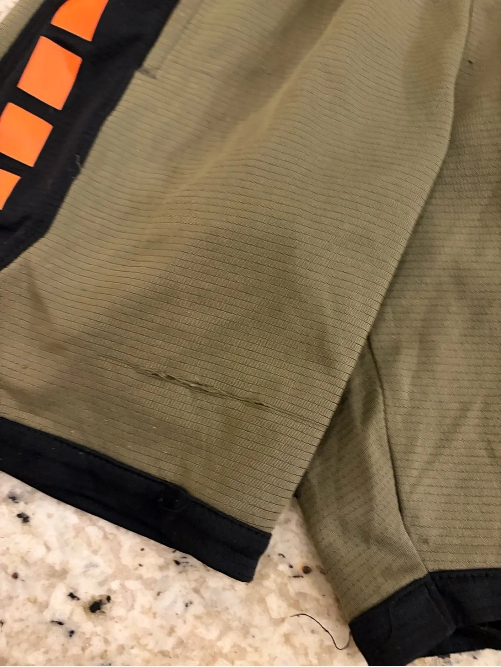 Nike Kids Olive Green & Gray Athletic Shorts with Orange Accents